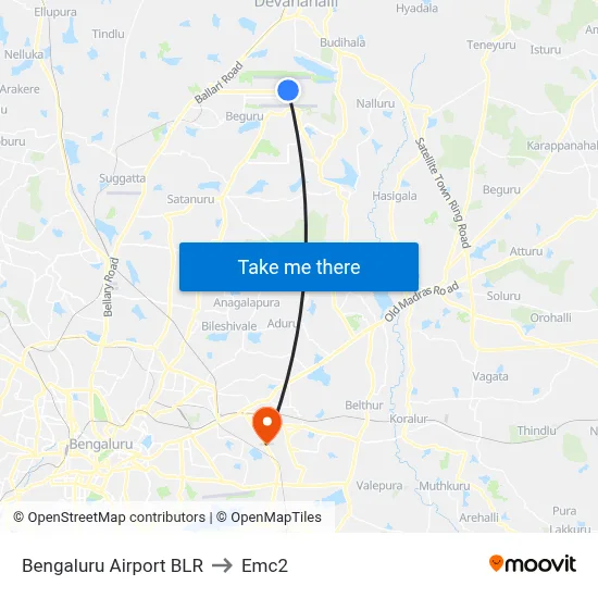 Bengaluru Airport BLR to Emc2 map