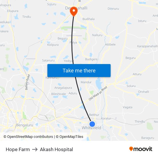 Hope Farm to Akash Hospital map