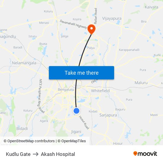 Kudlu Gate to Akash Hospital map