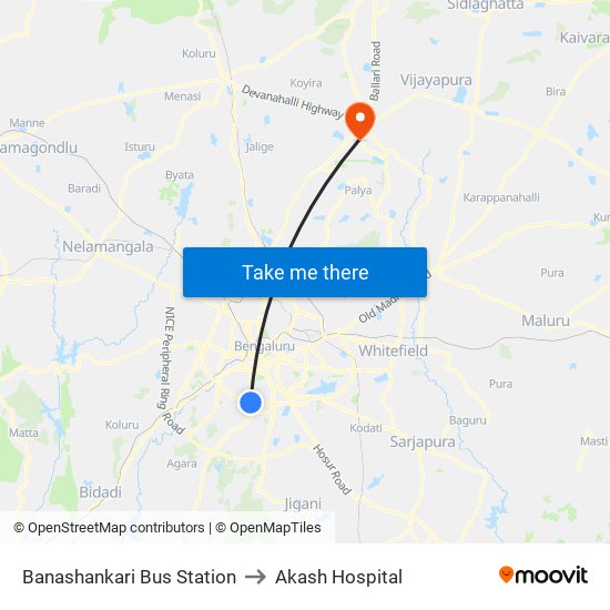 Banashankari Bus Station to Akash Hospital map