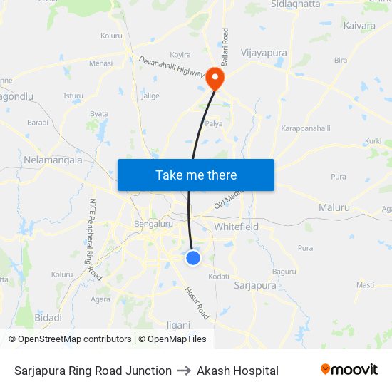 Sarjapura Ring Road Junction to Akash Hospital map