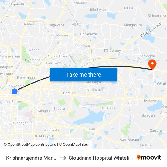 Krishnarajendra Market to Cloudnine Hospital-Whitefield map