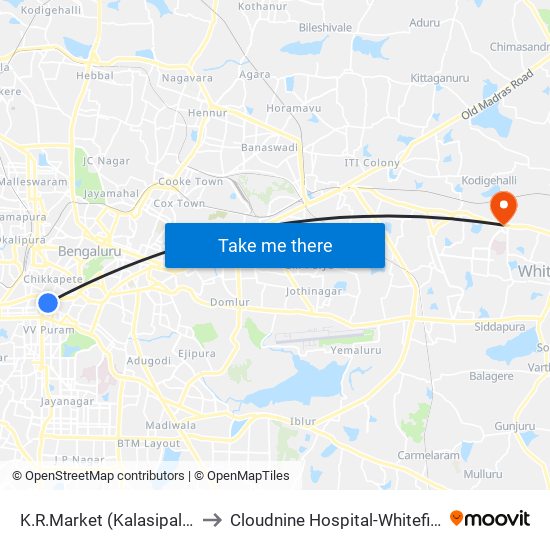 K.R.Market (Kalasipalya) to Cloudnine Hospital-Whitefield map