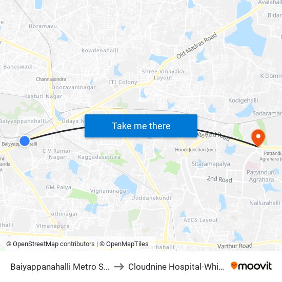 Baiyappanahalli Metro Station to Cloudnine Hospital-Whitefield map