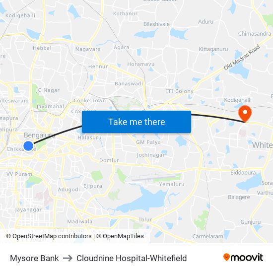 Mysore Bank to Cloudnine Hospital-Whitefield map