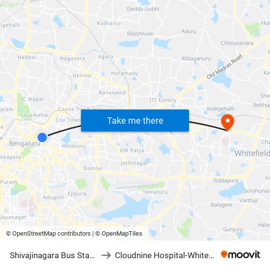 Shivajinagara Bus Station to Cloudnine Hospital-Whitefield map