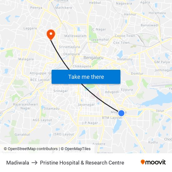 Madiwala to Pristine Hospital & Research Centre map