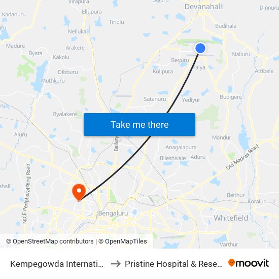 Kempegowda International Airport to Pristine Hospital & Research Centre map