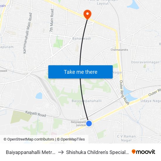 Baiyappanahalli Metro Station to Shishuka Children's Specialty Hospital map