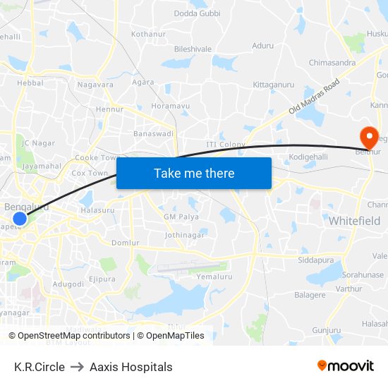 K.R.Circle to Aaxis Hospitals map