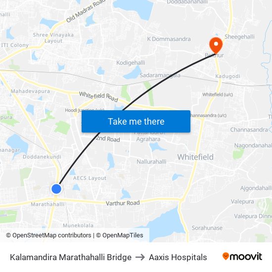 Kalamandira  Marathahalli Bridge to Aaxis Hospitals map