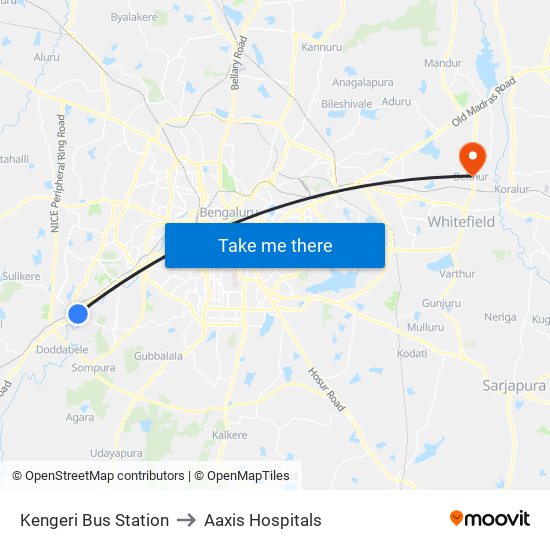 Kengeri Bus Station to Aaxis Hospitals map