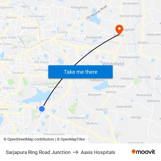 Sarjapura Ring Road Junction to Aaxis Hospitals map