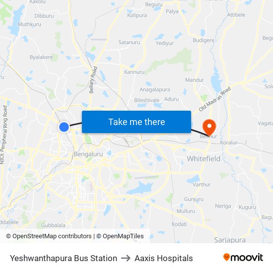 Yeshwanthapura Bus Station to Aaxis Hospitals map