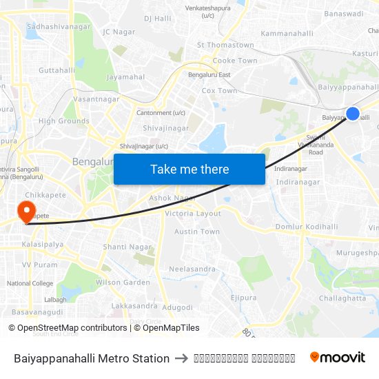Baiyappanahalli Metro Station to विक्टोरिया हॉस्पिटल map