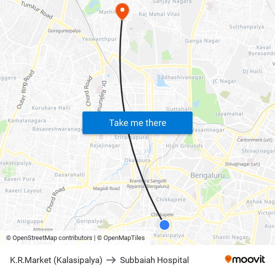 K.R.Market (Kalasipalya) to Subbaiah Hospital map