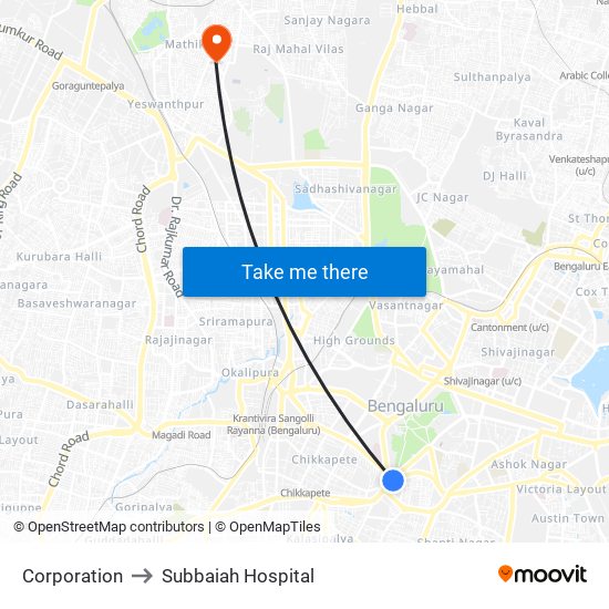 Corporation to Subbaiah Hospital map