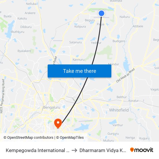 Kempegowda International Airport to Dharmaram Vidya Kshetra map