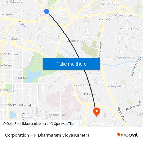 Corporation to Dharmaram Vidya Kshetra map