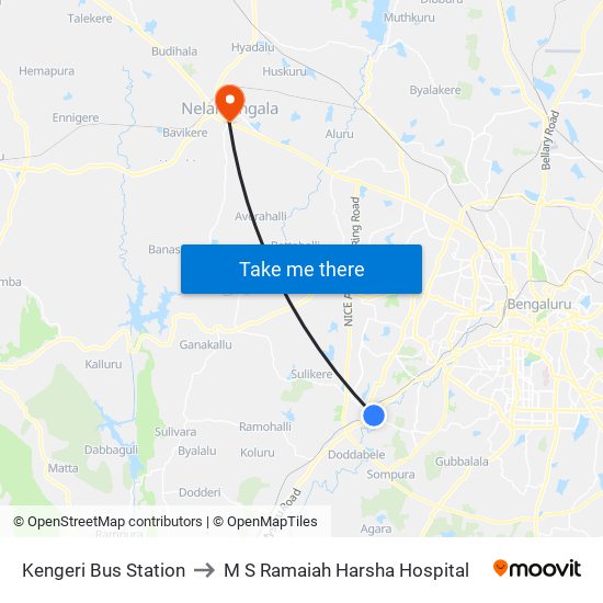 Kengeri Bus Station to M S Ramaiah Harsha Hospital map