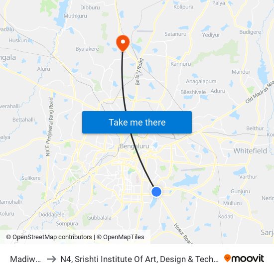 Madiwala to N4, Srishti Institute Of Art, Design & Technology map