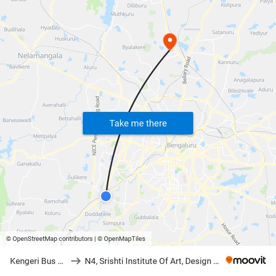 Kengeri Bus Station to N4, Srishti Institute Of Art, Design & Technology map