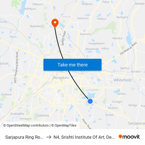 Sarjapura Ring Road Junction to N4, Srishti Institute Of Art, Design & Technology map