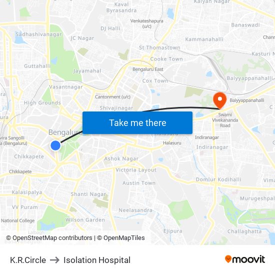 K.R.Circle to Isolation Hospital map