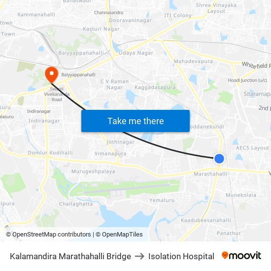 Kalamandira  Marathahalli Bridge to Isolation Hospital map