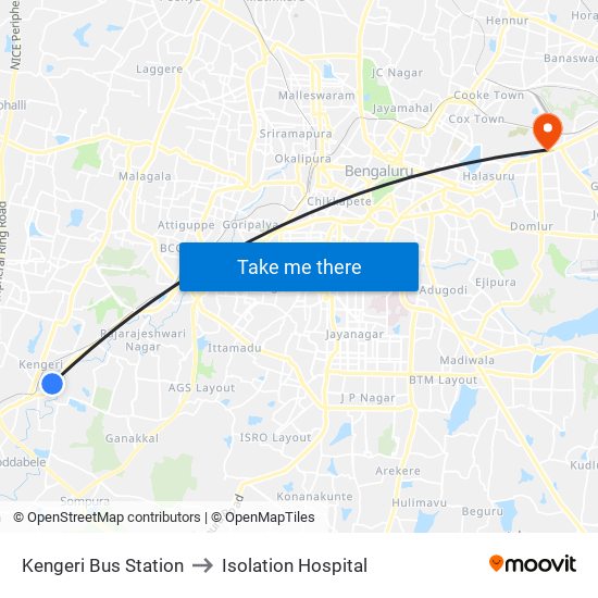 Kengeri Bus Station to Isolation Hospital map