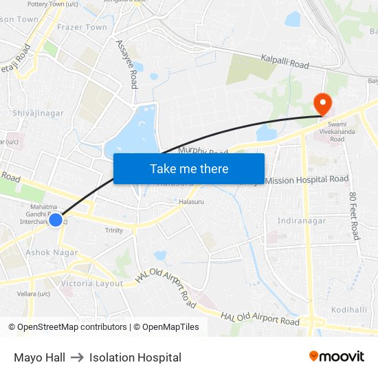 Mayo Hall to Isolation Hospital map