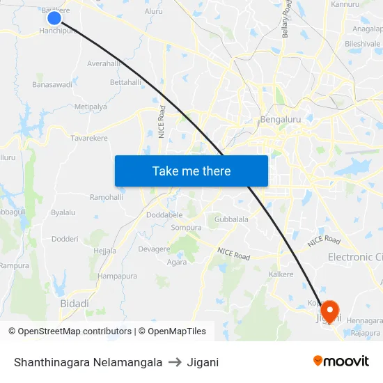 Shanthinagara Nelamangala to Jigani map