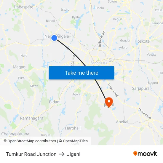 Tumkur Road Junction to Jigani map