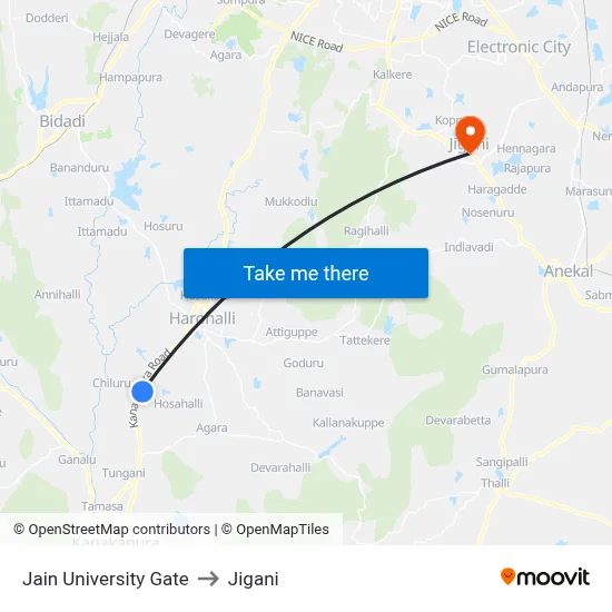 Jain University Gate to Jigani map