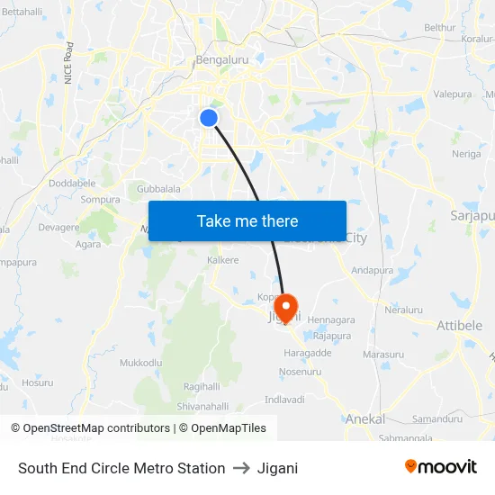 South End Circle Metro Station to Jigani map