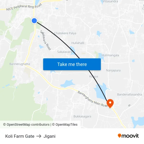 Koli Farm Gate to Jigani map