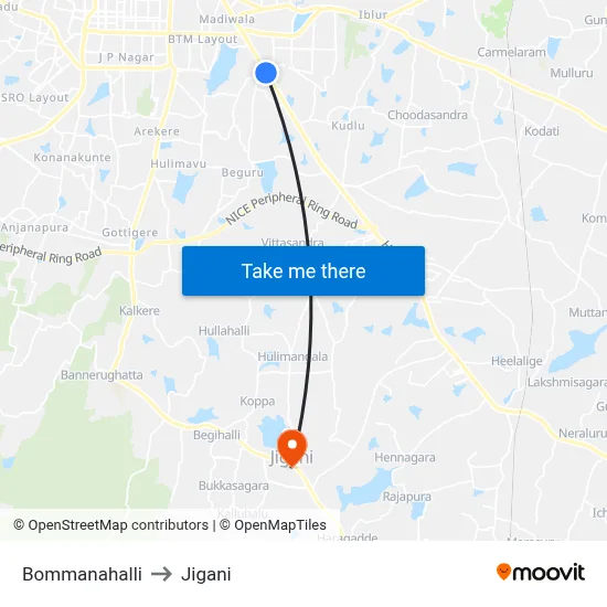 Bommanahalli to Jigani map