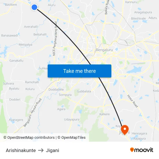 Arishinakunte to Jigani map