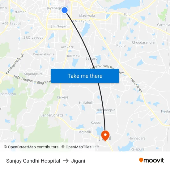 Sanjay Gandhi Hospital to Jigani map