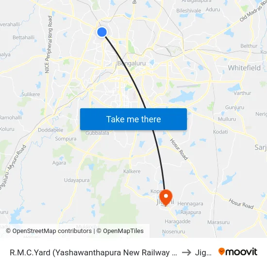 R.M.C.Yard (Yashawanthapura New Railway Station) to Jigani map