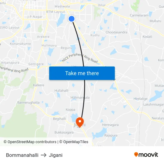 Bommanahalli to Jigani map