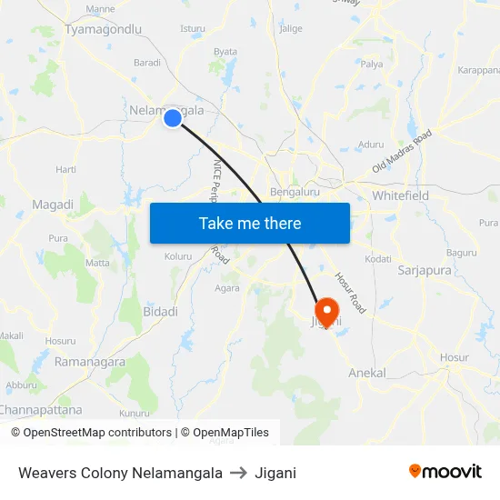 Weavers Colony Nelamangala to Jigani map