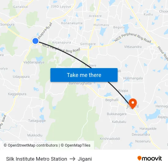 Silk Institute Metro Station to Jigani map