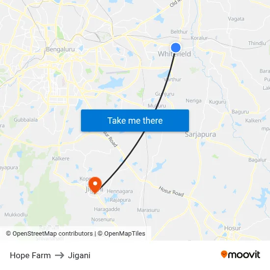Hope Farm to Jigani map