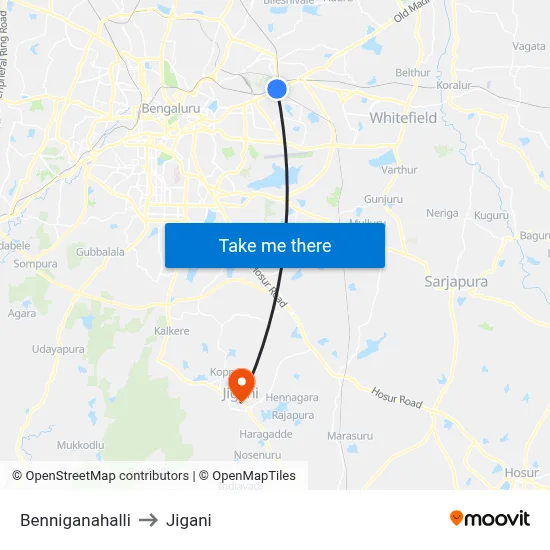 Benniganahalli to Jigani map