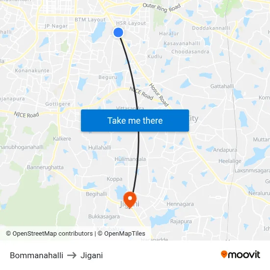 Bommanahalli to Jigani map