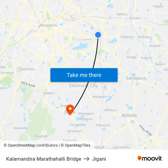 Kalamandira  Marathahalli Bridge to Jigani map