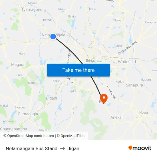 Nelamangala Bus Stand to Jigani map