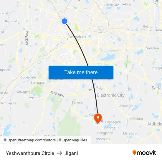 Yeshwanthpura Circle to Jigani map