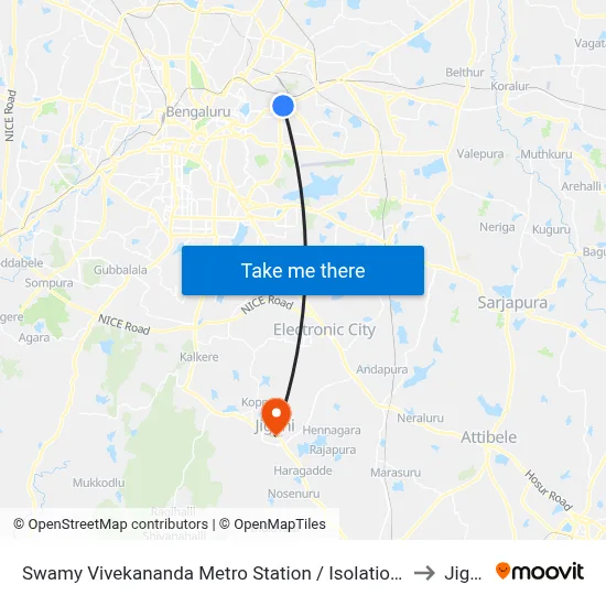 Swamy Vivekananda Metro Station / Isolation Hospital to Jigani map